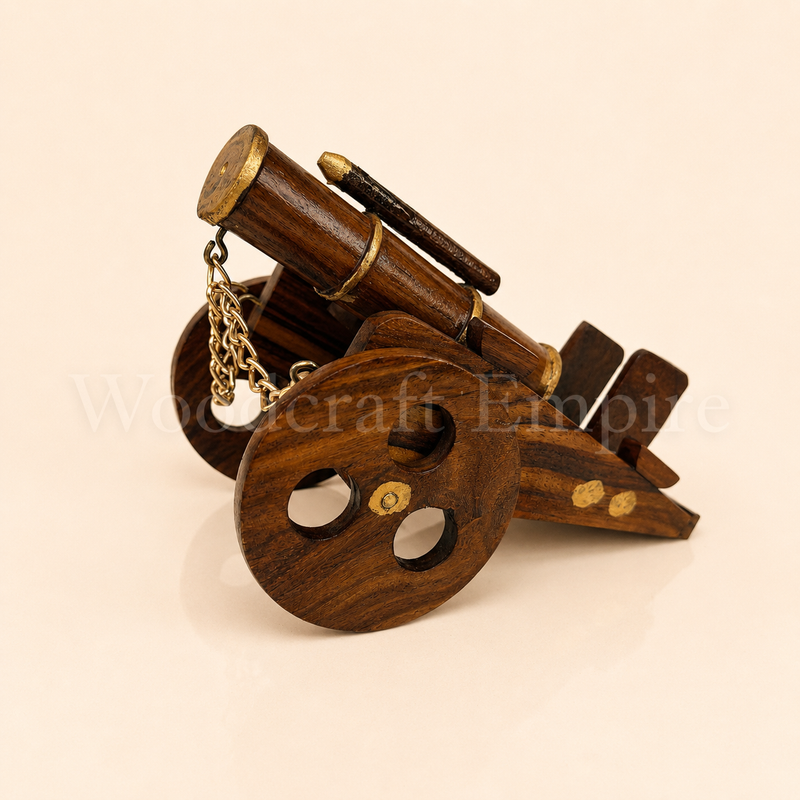 Vintage-Style Wooden Miniature Cannon Model