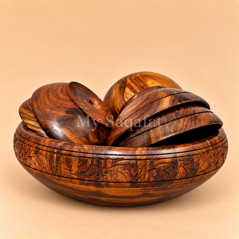 Wooden Crafted Polished Bowl Set