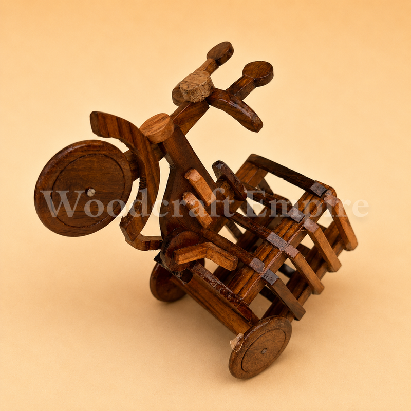 Handcrafted Miniature Wooden Tricycle Decor with Basket