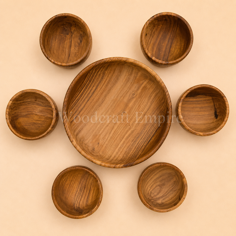 7-Piece Natural Wood Serving Bowl and Tray Set