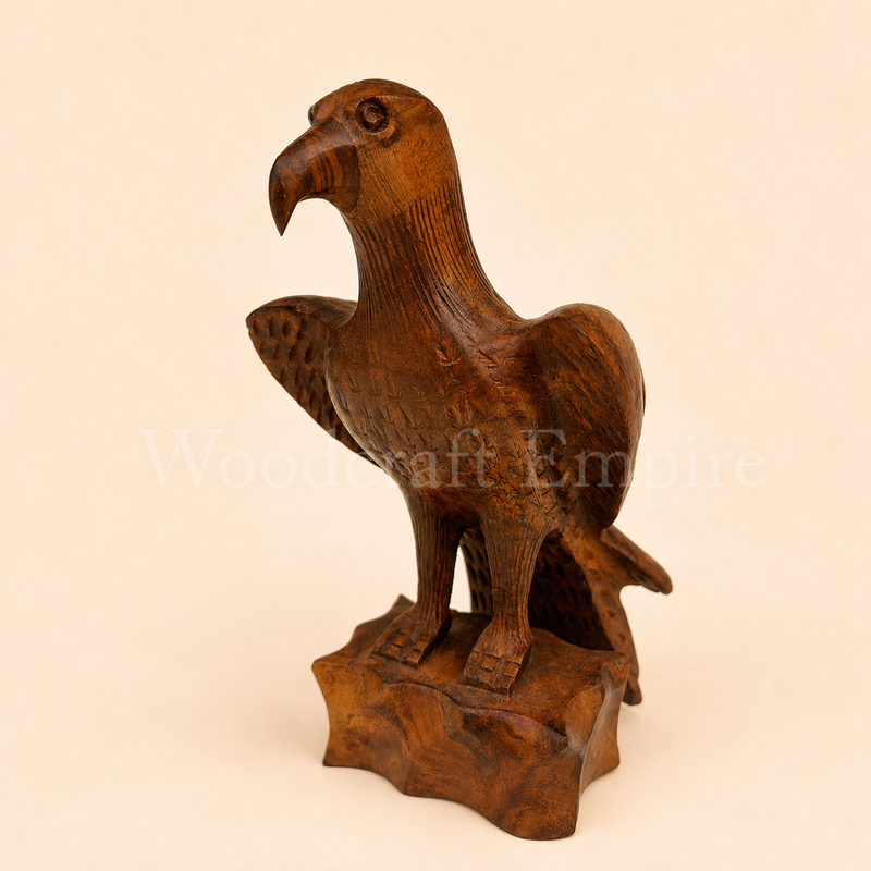 Hand-Carved Wooden Eagle Figurine on Perch