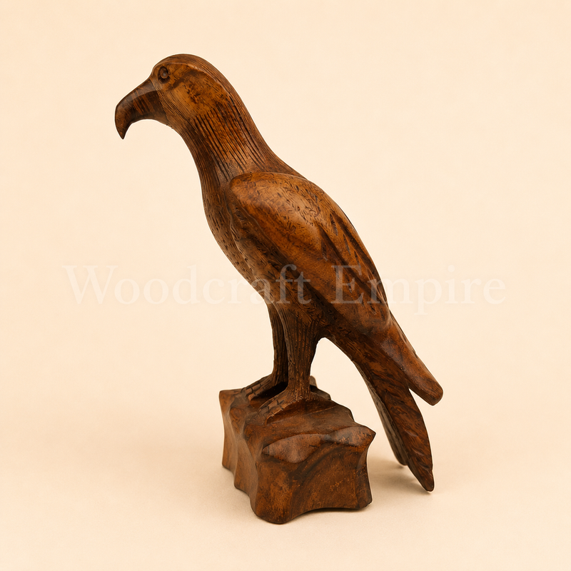Hand-Carved Wooden Eagle Figurine on Perch