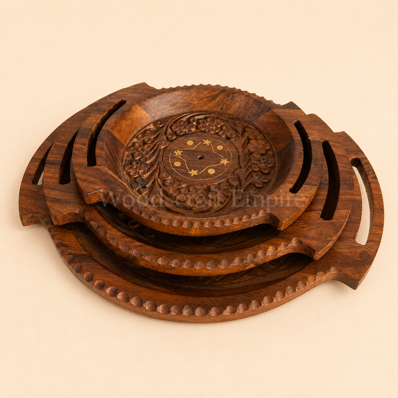 Hand-Carved Wooden Nesting Trays - Set of 3
