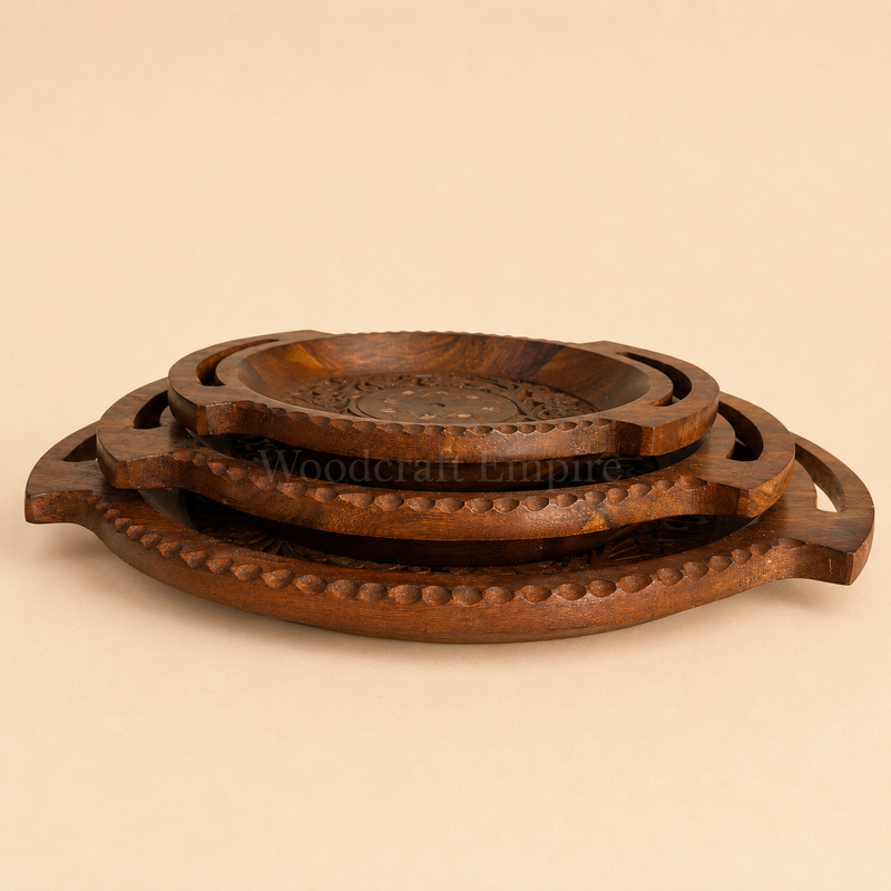 Hand-Carved Wooden Nesting Trays - Set of 3