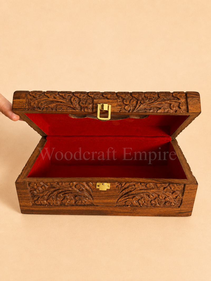 Hand-Carved Floral Wooden Tissue Box Holder