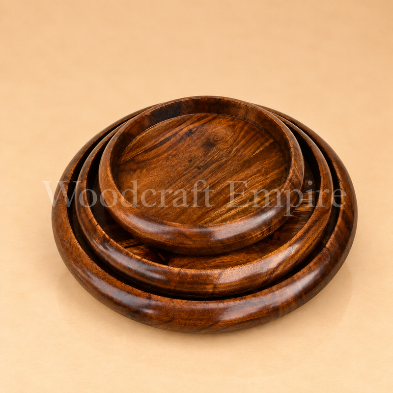 Nested Circular Wooden Plates Set