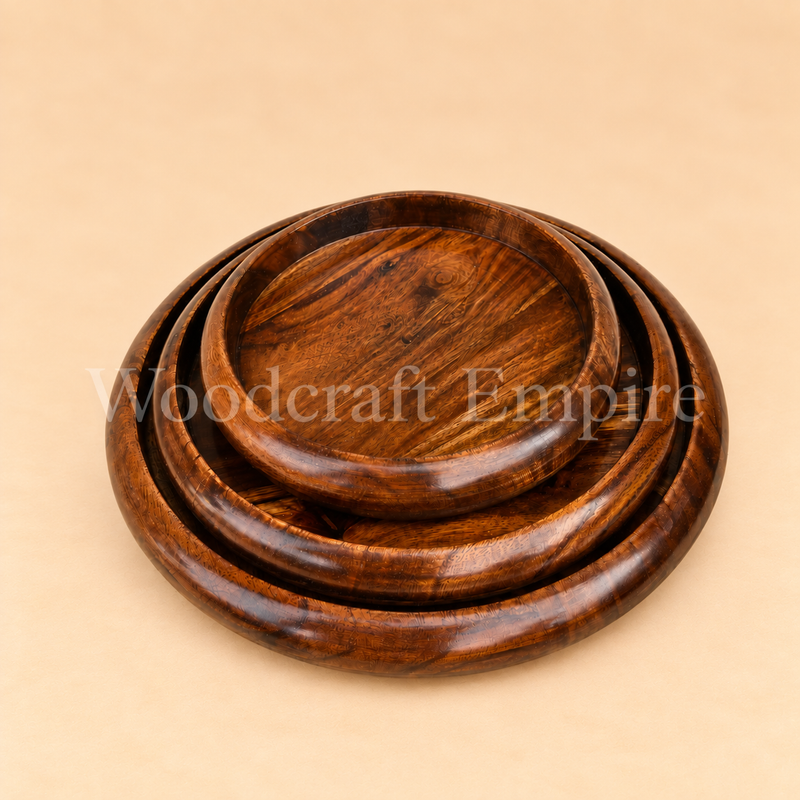 Nested Circular Wooden Plates Set
